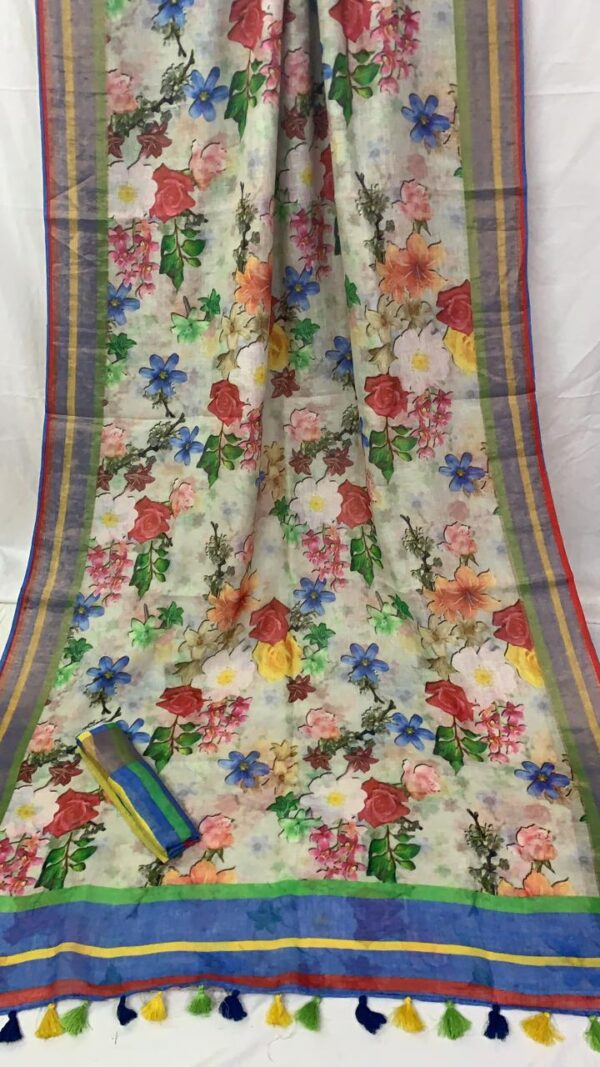 Floral Yellow Linen Saree